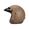 Motorcykelhjälmar läder yta Fyra säsonger Scooter Jet Open Face Helmet Man Women Personlig vintage Casque Moto Motocross Drop OT39R