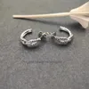 925 Retro Silver Twisted Hoop Earrings Small Circle Diamond Round Stud Ear Fashion Women Stamp Hemp Rope Loop Earring Party Jewelry