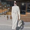 Sıradan Elbiseler Kadınlar Sonbahar/Kış Örme Elbise Kore Versiyon Moda Yüksek Yakalı Çok Yolcu Tarz İnce Düz Renk Alt Uzun Etek