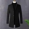 Men's Trench Coats Men Coat Early Winter Stand Collar With Warm Pockets Fall Single-breasted Solid For Mid