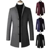 Men's Trench Coats Men Coat Early Winter Stand Collar With Warm Pockets Fall Single-breasted Solid For Mid