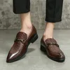 Casual Shoes Crocodile Pattern Leather Fashion Loafers Men Slip-On Thick Sole Pointed Toe Designer Business Wedding