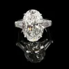 100% de lujo de 925 anillos de plata esterlina, anillo de compromiso de boda para mujer, anillo de diamante de imitación ovalado grande de 5 quilates, joyería fina
