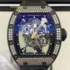 Marca Athleisure Relógio RM Relógio de Pulso RM055 Relógio Mecânico Automático Série Full Hollow Rm055 Ntpt Fibra de Carbono Diamante Original 18k Ouro Rosa
