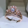Anéis de cluster 925 prata vendendo coroa zircão anel para senhoras blingbling rosa ouro mulheres aniversário noivado jóias de casamento