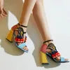 Designer High Heel Shoes Women Summer Sandals Ruffles Bird Decor Party Heels Bling Rhinestone Chunky Heel Novelty Sandalias 240312