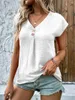 Damesblouses Mode En Casual Blouse 2024 Zomer Losse V-hals Knopen Tops Vleermuismouwen Dames Effen Shirt Met Korte Mouwen S-XXL