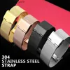 Titta på band 8mm-24mm Ultra Thin Full Rostfritt stål Mesh Band Men Women Wrist Band Black Safety Clasp Strap Accessories Y240321