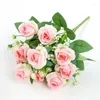 Fleurs décoratives bricolage fleur artificielle soie Rose fausses feuilles Bouquet Table de mariage fête Vase décor à la maison