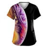 T-shirt da donna T-shirt con scollo a V moda Abbigliamento da lavoro a maniche corte con tasche Pullover da esterno tipo slim stampato semplice Ropa Mujer