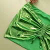 Damen Bademode Bikinis Sets Grün Sexy Slim Fit Glänzendes dreiteiliges Set Split Badeanzug Minirock Cover Up Brasilianischer Bikini Weiblich Plissee