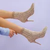 Stövlar 2023 Ny vår/höst 3643 Plus Size Women's Shoes Pointy Booties Fly Woven Bekväma elastiska stövlar för kvinnors stövlar