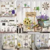 Shower Curtains Farm Flower Curtain Spring Rustic Wood Panel Watercolor Butterfly Pinwheel Family Polyester Print Bathroom Decorative Set