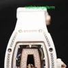 Montre-bracelet automatique en cristal RM Montre-bracelet pour femme Série Rm07-01 Lèvre noire Or rose 18 carats Diamant de neige Montre mécanique automatique en céramique blanche pour femme