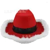 Berets Santa Claus Party Christmas Wuminous Luminous Cowboy Hat Western Red شعرت القبعات الواسعة بريم راعي الجاز للنساء الرجال