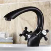 Robinets d'évier de salle de bains, robinet en Bronze frotté à l'huile et eau froide, mélangeur de lavabo à Double poignée ZD052