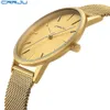 Relogio Masculino Crrju Men Gold Watch Manlig rostfritt stål kvarts Gyllene smala armbandsur för man Casual Watches Presentklocka3141