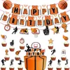 Party Decoration Basketball Theme Jersey Happy Birthday Pull Flag Cake Sign First
