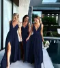 Dark Champagne Bury Navy Bridesmaid Dresses With Split Two Pieces Long Prom Dress Formal Wedding Gäst Kvällsklänningar CPS3007