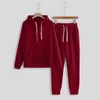 Women's Two Piece Pants Spring Tracksuit Set Solid Colour Sweatshirt Long Sleeve Casual Pocket Hoodies And Jogging Pant Suit
