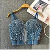 Women Tanks Camis Spaghetti Pasek Jeans Tank Top Backless Zapip Dżins Camisole Kobieta Slevela Elastic Korean Fashion Otwear Drop Ot8LU