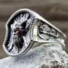 New Vikings Warrior 14K White Gold Rings for Men Women Vintage Gothic Biker Fashion Nordic Double Axe Ring Amulet Jewelry Gifts