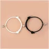 Charme Pulseiras 2 Pcs Magnético Aço Inoxidável Dinossauro Pingente Coração Casal Amante Amigo Homens Mulheres Trança Corda Bangle Drop Delivery Judeu OTGFV