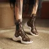 Boots Coffee Martin Boots Womens New Genuine Leather Mid Cap Boots Instagram Trendy Thick Sole Boots High Top Dad Shoes Q240321