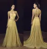 Elegant A Line Light Yellow Prom Dresses Jewel Lace Applique Beads Designer Evening Dress with Ruffles Sexy Bridal Gowns7282844
