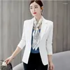Kvinnors kostymer kvinnor blazer formella smala blazers lady kontorsarbete kostym fickor jackor kappa korea notched krage avslappnad kort outkläder jacka