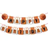 Party Decoration Basketball Theme Jersey Happy Birthday Pull Flag Cake Sign First