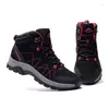 Sapatos de fitness inverno feminino tornozelo camurça couro caminhadas botas ao ar livre trekking pelúcia quente montanha rastreamento escalada