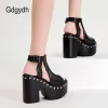 Boots Gdgydh платформа с высоким уровнем ботинки Женщины Bucke Strap Open Toe Hot Ins Punk Cool Gothic Womens Sandals Hollow Out Cunky Hel