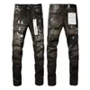 Herrendesigner Jeans lila Jeans Wanderhose Ripped Hip Hop High Street Brand Motorrad Stickerei