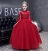 Lovely Wine Tulle 3/4 Long Sleeves Applique Beads Girl's Birthday Dresses Flower Girl Dress Girl's Pageant Dresses Girl's Party Skirt Girl's Skirt Custom SZ 2-12 D321057