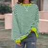 Kvinnors blusar kvinnor t-shirt chic överdimensionerad randig färgblock besättning hals samling casual streetwear löst fit pullover toppar