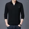 Homens camisetas Coreano Primavera Outono T-shirt V-Pescoço Lapela Moda Casual Solto Puro Algodão Manga Comprida Underlay Tops 2024