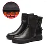 Stiefel Echtleder Damen Britischer Stil Schnee Weiblich Herbst Winter Reißverschluss Flache Knöchelschuhe Rutschfest Weicher Samt Warm Snug