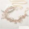 Haarspeldjes Haarspeldjes Hoofddeksel Elegante Strass Bloem Hoofdband Met Parel Strik Voor Vrouwen Bruidsaccessoires Retro Bruid Drop Leveren Otm4C