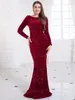 Women Modest Stretch Sequin Royal Blue Evening Prom Gown Party Long Sleeve Mermaid Formal Dinner Winter Dress Elegant 2024 240320