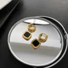 Stud Earrings Fashion 316L Stainless Steel Square Roman Numerals For Women Vintage Black Shell Drop Earring Girls Party Jewelry