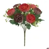 Fleurs décoratives couronnes de longue durée de pivoines artificielles réalistes avec tige 7 fausses de tête pour la décoration intérieure Po Drop de Otgcd