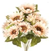 Decorative Flowers 9-Head Autumn Simulated Sunflower Oil Painting Retro European Style Desktop Home Artificial Flower Decoration Light