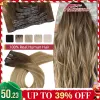 Extensions Moresoo PU Clip in Extensions Real Human Hair Straight Seamless Invisible 7pcs Balayage Ombre #3/8/22 Machine Remy Hair Natural