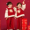 Vêtements ethniques Amélioré Kid Garçon Filles Tang Costume Style chinois Rouge Broderie Hanfu Costume Hiver Épaissi Salutations de l'année