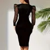 Casual Dresses T-shaped Silhouette Dress Elegant V Neck Mesh Sleeve Midi For Women Printed Sheath Knee Length Formal Commute Plus