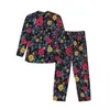 Pyjamas pour hommes Pyjamas Hommes Ditsy Floral Quotidien Rouge et Jaune 2 pièces Pyjama ample Ensemble manches longues Kawaii Costume de maison surdimensionné