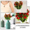 Fleurs décoratives, 5 pièces, simulation de fraises, tige artificielle, décoration de maison, fausses tiges de fruits, fraises