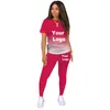 Pantaloni a due pezzi da donna Logo personalizzato Autunno Inverno Donna Casual Sport Stampa sfumata Set Top e tuta Tuta da ginnastica