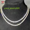 Qianjian Hip Hop Style 3mm 4mm 5mm S925 Silver 14K 10K 12K Gold Moissanite Necklace Tennis Rope Chain